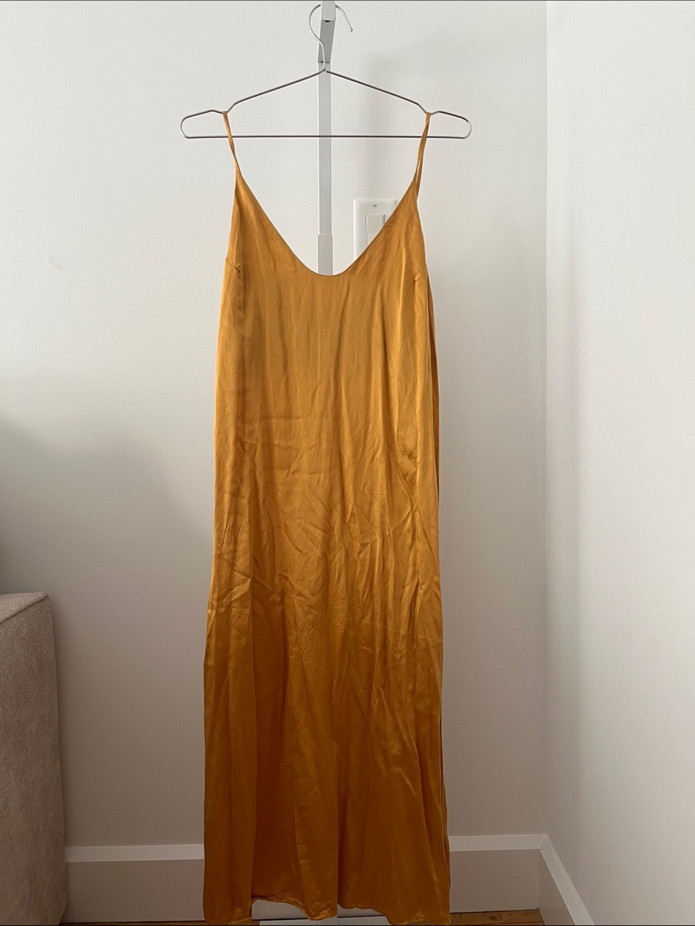 Reformation Mustard Gold Silk Slip Dress
